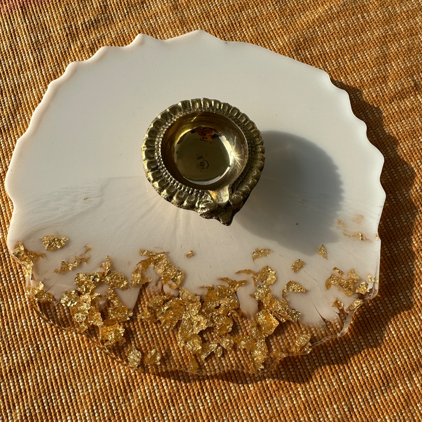 White & Gold Resin Pooja Thali