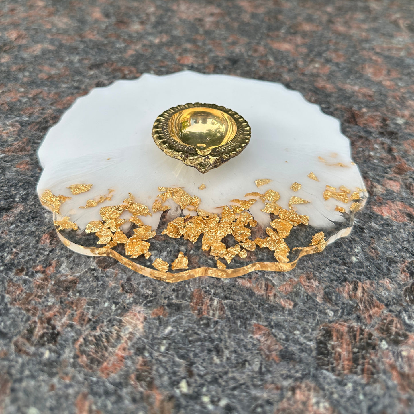 White & Gold Resin Pooja Thali